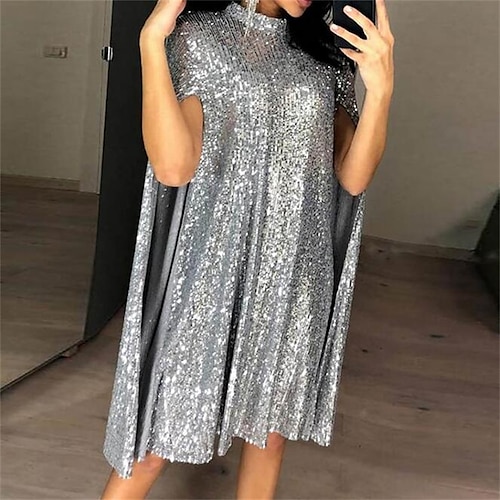 vestito oro donna vestito paillettes vestito da festa mini abito argento nero manica lunga tinta unita paillettes primavera autunno inverno girocollo elegante festa vestito invernale 2023 s m l xl xxl
