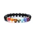 braccialetto di perle di pietra dell'agata del braccialetto variopinto di sette chakra della pietra vulcanica naturale di vendita calda