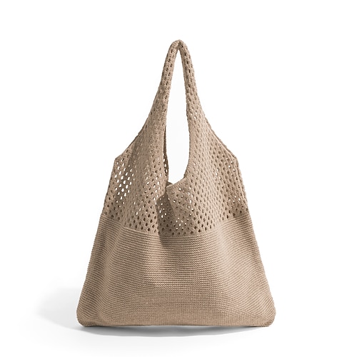Borsa tote beige in maglia da donna – borsa a tracolla in rete leggera per la spiaggia estiva, la spesa e l'uso quotidiano casual