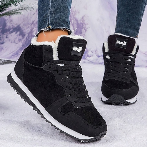 sneakers invernali da donna in finta pelle scamosciata con fodera in peluche - scarpe casual calde con lacci per il freddo