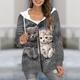 felpa con cappuccio oversize da donna con cerniera e coulisse, casual, sportiva, con gatto, con cerniera, tasca frontale, abbigliamento sportivo attivo, con cappuccio, manica lunga, microelastico,