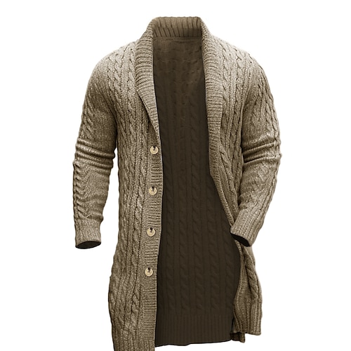 Per uomo Cardigan Maglione Cardigan grosso Maglia Tunica Abbottonare Liscio Risvolto sciallato Top caldi Contemporaneo moderno Informale Da tutti i giorni Abbigliamento Autunno Inverno Nero Marrone M