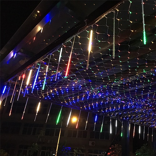solare esterno led pioggia pioggia pioggia luci luci stringa vacanza impermeabile giardino luce 8 tubi 144 led per giardino albero decorazione colorata illuminazione del paesaggio