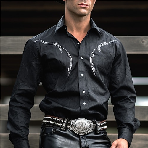 Per uomo Cowboy Camicia Camicia occidentale Camicia da cowboy Manica lunga stile western Esterno Strada Casual / quotidiano Autunno inverno Collo ripiegabile Bottoni Stampa Nero Marrone