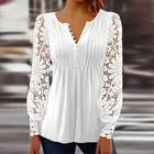 camicetta in pizzo da donna camicette eleganti top eleganti moda basic tinta unita plissettato patchwork manica lunga top normali scollo a V casual quotidiano bianco rosso primavera autunno