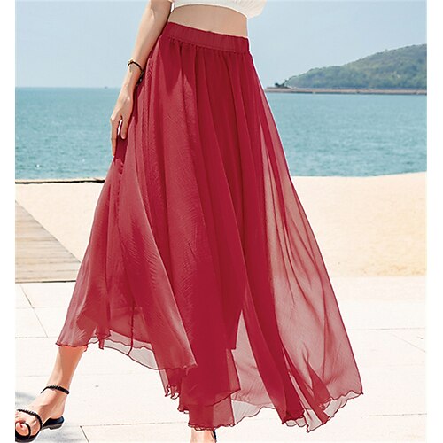 gonna da donna gonna lunga a ruota maxi gonne a strati tinta unita casual quotidiano spiaggia estate chiffon moda estate nero bianco giallo rosa