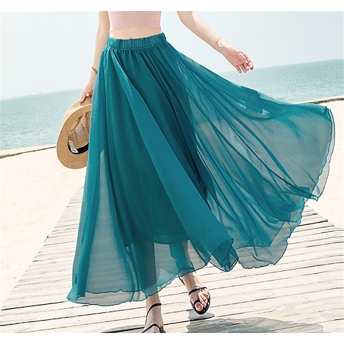 gonna da donna gonna lunga a ruota maxi gonne a strati tinta unita casual quotidiano spiaggia estate chiffon moda estate nero bianco giallo rosa