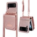 telefono Custodia Per Samsung Galaxy Z Flip 6 Z Flip 5 Z Flip 4 Z Flip 3 Borsa a Mano Custodia Portafoglio Flip Con Tracolla Removibile Con Portacarte Tinta unita PC Pelle PU