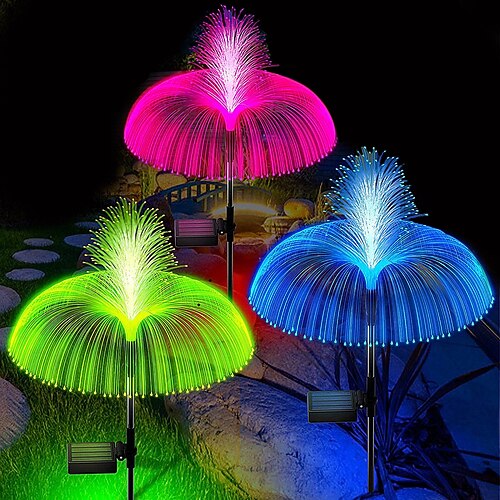2pcs led luci meduse in fibra solare rgb che cambia colore luce del giardino solare esterno impermeabile luci prato villa cortile passerella parco prato decorazione lampada