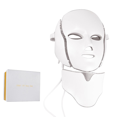 Maschera Facciale LED a 7 Colori con Ringiovanimento della Pelle del Collo Trattamento di Bellezza per il Viso Terapia Antiacne e Sbiancante Regalo di San Valentino
