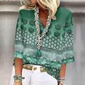 Camicia da donna Basic Stampa a maniche 3/4 Regular Tops V Neck Casual Rosa Blu Viola Verde Khaki