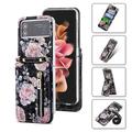 telefono Custodia Per Samsung Galaxy Z Flip 5 Z Flip 4 Z Flip 3 Borsa a mano Porta carte di credito Con chiusura magnetica Cerniera con tracolla rimovibile Pop art Fiore decorativo pelle sintetica