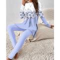 Per donna Di tendenza maglietta Completi di pantaloni Pantaloni Manica lunga Rotonda Floreale Stampa Casual / quotidiano Rosa Blu Primavera Autunno Standard