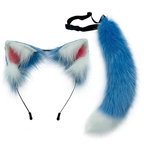 set di orecchie e coda di bestia simulata, simpatico peluche con coda di volpe, fascia per capelli regolabile con orecchio di lupo, accessori per orecchie di volpe