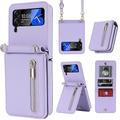 Custodia per telefono per Samsung Galaxy Z Flip 6 Z Flip 5 Z Flip 4 Z Flip 3 con borsa per mano portafoglio con cerniera e tracolla removibile con supporto per schede in pelle PU solida