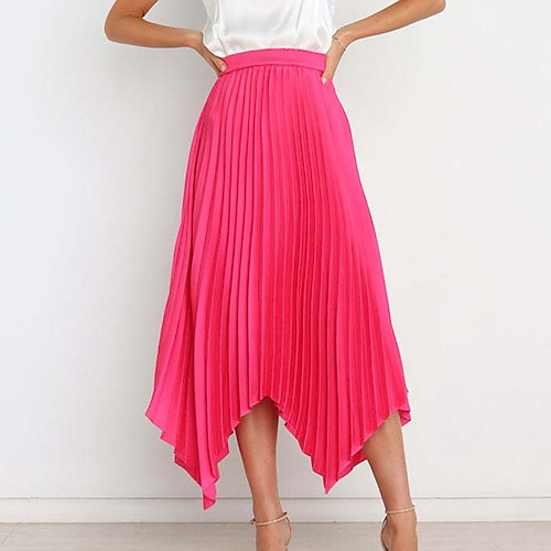 Per donna Gonna Svasato Gonna Lunga Elegante Moda Maxi Vita Alta Gonne Tinta unita Pieghettato Orlo asimmetrico Feste Streetwear Nero Bianco Vino Verde scuro Primavera Estate Raso