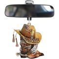 Accessori per Specchietto Retrovisore - Stivali da Cowboy Cappello da Cowboy e Portachiavi a Forma di Sella per Decorazione Auto