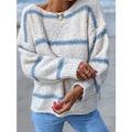 Per donna Pullover Maglione Girocollo Sfocato Maglia Misto cotone Oversize Autunno Inverno Standard Giornaliero Per uscire Moda Informale Morbido Manica lunga A strisce Bianco / Nero Azzurro S M L