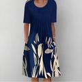 Abito Midi Donna Abito Casual Abito Shift Blu Navy Maniche Corte Floreale Arricciato Primavera Estate Collo Rotondo Base Quotidiana Vacanza Weekend 2023 S M L XL XXL 3XL