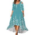 donna plus size curvo abito da festa abito da ospite di nozze abito svasato abito lungo abito maxi verde chiaro fucsia verde mezza manica floreale spalla fredda estate primavera autunno scollo a V