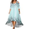 donna plus size curvo abito da festa abito da ospite di nozze abito svasato abito lungo abito maxi verde chiaro fucsia verde mezza manica floreale spalla fredda estate primavera autunno scollo a V