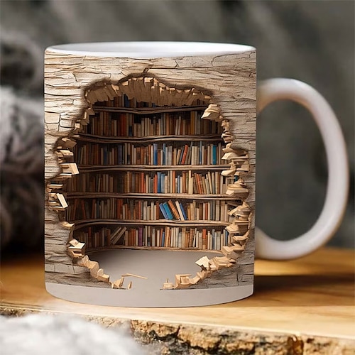 Sublimazione della tazza da scaffale 3D, involucro della tazza del libro 3D, design della tazza da 11 once e 15 once, involucro della tazza 3D, tazza da 11 once png, tazza da 15 once png tazza per