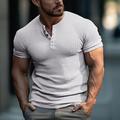 Per uomo Camicia Henley T-shirt con colletto in maglia a costine da uomo T-shirt in maglia a coste T-shirt Liscio Striscia di fossa Henley Strada Da mare Maniche corte Abbigliamento Di tendenza