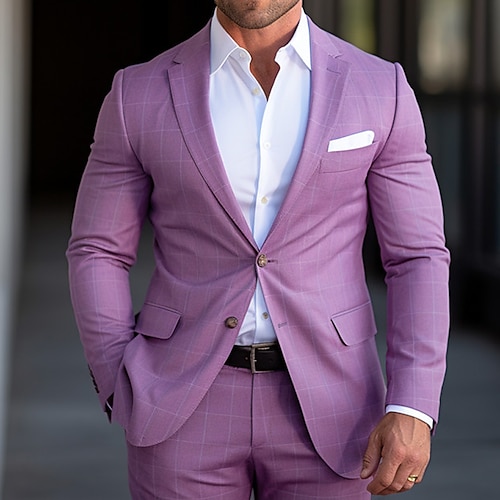 Per uomo Laurea Blazer Affari Cocktail party Ricevimento di matrimonio Moda Casual Primavera Autunno Poliestere Quadri Geometrico Tasca Casual / Quotidiano Monopetto due bottoni Giacca Viola