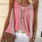 Camisola da donna canotta estiva giallo rosa blu righe plissettata vacanza boho girocollo S