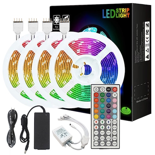 ZDM mt 4x5 Set luci Strisce luminose RGB 600 LED SMD5050 10mm 1 telecomando da 44Keys 1Impostare la staffa di montaggio 1 set Colori primari Natale Capodanno Accorciabile Feste Auto-adesivo 12 V