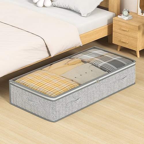 borsa portaoggetti sul fondo del letto, borsa portaoggetti visiva, custodia di grande capacità, resistente all'umidità e alla polvere, chiusura con cerniera, può contenere vestiti, pantaloni, trapunta, trapunta, biancheria intima, giocattoli, libri,...