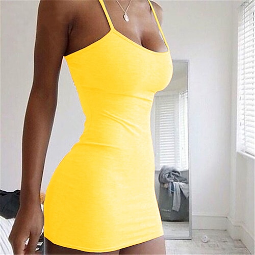 Per donna Abito casual Vestito tubino Prendisole Mini abito Rosa chiaro Nero Bianco Senza maniche Colore puro Freddezza Primavera Estate Con bretelline Essenziale Giornaliero Da mare Fine settimana