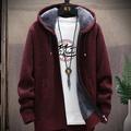 Per uomo Felpa Cardigan Felpa con cappuccio Maglione con zip Giacca maglione Maglia Lavorato a maglia Tinta unica Con cappuccio Moda Esterno Interni Abbigliamento Autunno Inverno Vino Blu S M L