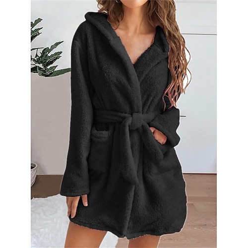 pigiama da donna accappatoio vestaglia vestaglia colore puro casual comfort morbido casa quotidiano letto corallo pile corallo velluto spugna caldo felpa con cappuccio manica lunga tasca autunno