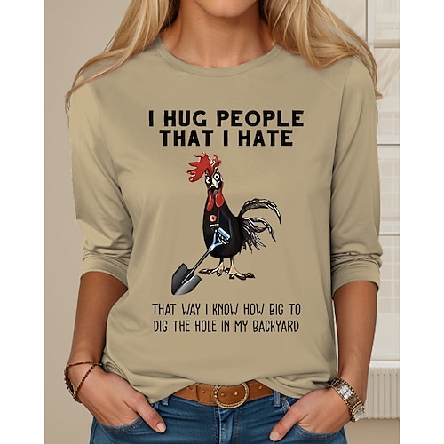 T-shirt Donna Maniche Lunghe Collo Rotondo Maniche Lunghe Tunica Animale Cane Lettera Divertente Manica Corta Collo Tondo Tops Regolari Giornalieri Weekend Stampa Bianca Marrone Chiaro Viola Khaki