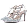 Per donna scarpe da sposa Stiletto Regali di San Valentino Scarpe Bling Bling Scarpe fatte a mano Feste Traforato tacchi da sposa Scarpe da sposa Scarpe da damigella d'onore Con diamantini Borchie