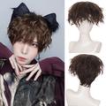 short pix cut straight black white yellow half cosplay anime costume halloween parrucche capelli sintetici con frangia per uomo ragazzo donna