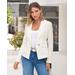 Boston Proper - White - Rhinestone Embellished Puff Sleeve Single Button Denim Blazer - Small