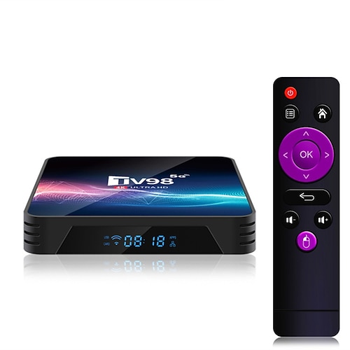 tv98 android 11.0 tv box quad core v11 8gb 16gb 2.4g/5g dual-band wifi 4k lettore multimediale set-top televisione digitale lan 100m/1000m