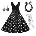 Abiti a Pois Retro Vintage anni '50 Grease Abito A-Line Abito Swing Abito Flare Abito a Pois Abito Elegante da Festa Sera per Donne Orecchini Fascia per Capelli
