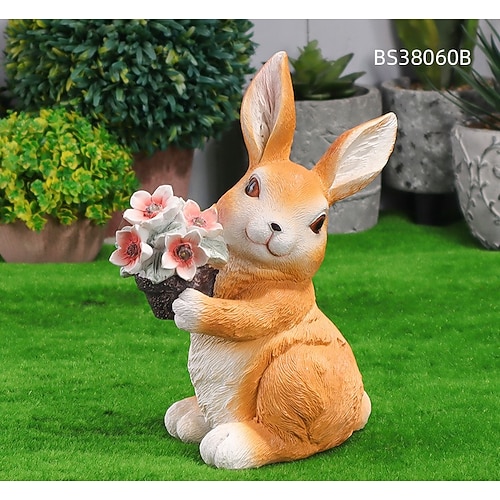 luce da giardino con fiori di coniglio con ornamento solare, luce da giardino con gatto carino per decorazioni da giardinaggio, luce d'ingresso divertente, statua da giardino solare con statuetta di coniglio da giardino