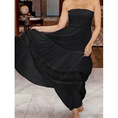 Per donna Abito Lungo Maxi Abito Abito Bianco Vestito Casual Abito da Sposa in Pizzo Bianco Abito Boho Elegante Streetwear Abito Maxi Streetwear Data Vestibilità comoda Semplice Senza Maniche Senza