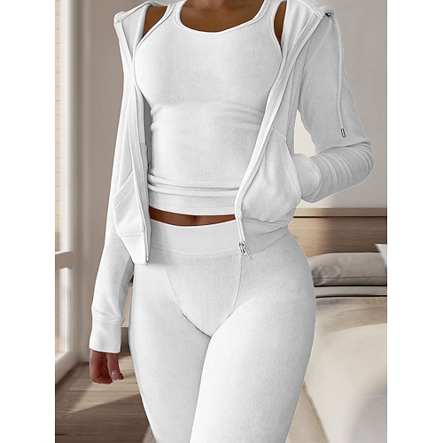 pigiama da donna set 3 pezzi colore puro caldo moda peluche casa quotidiano letto flanella caldo traspirante felpa con cappuccio manica lunga felpa con cappuccio pantaloni autunno inverno casa abiti