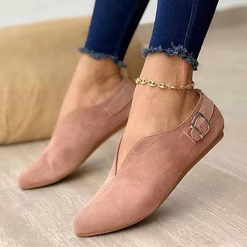 scarpe basse da donna in pelle scamosciata beige con punta affilata e cinturino con fibbia - scarpe casual slip-on per l'uso quotidiano