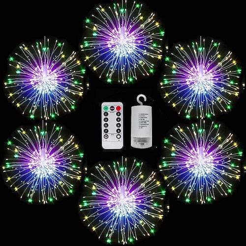 6 Pz luci a fuochi d'artificio LED in filo di rame luci a stringa a esplosione di stelle 8 modalità alimentazione a batteria luci decorative da appendere per feste in patio