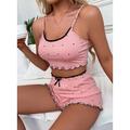 pigiama da donna per San Valentino, 2 pezzi, top corto con stampa a pois e bordo in lattuga, con pantaloncini, set pigiama rosa grigio 3 3XL, abiti primaverili ed estivi per la casa
