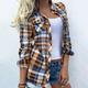 Per donna Camicia Blusa Shacket Giallo Rosso Blu A quadri Color Block Pulsante Stampa Manica lunga Giornaliero Fine settimana Streetwear Informale Colletto Standard S
