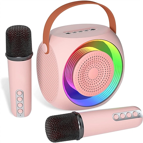 Macchina Karaoke Mini Portatile Altoparlante Karaoke Bluetooth con 2 Microfoni Wireless e Luci LED per Feste in Casa Regali di Compleanno