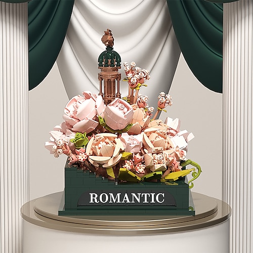 regali per il giorno delle donne nuovo elemento di costruzione fiore rosa elemento di costruzione giocattolo polvere magica bouquet di fiori portatile confezione regalo serie regali per le ragazze