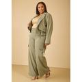 Plus Size Stretch Crepe Cargo Wide Leg Pants